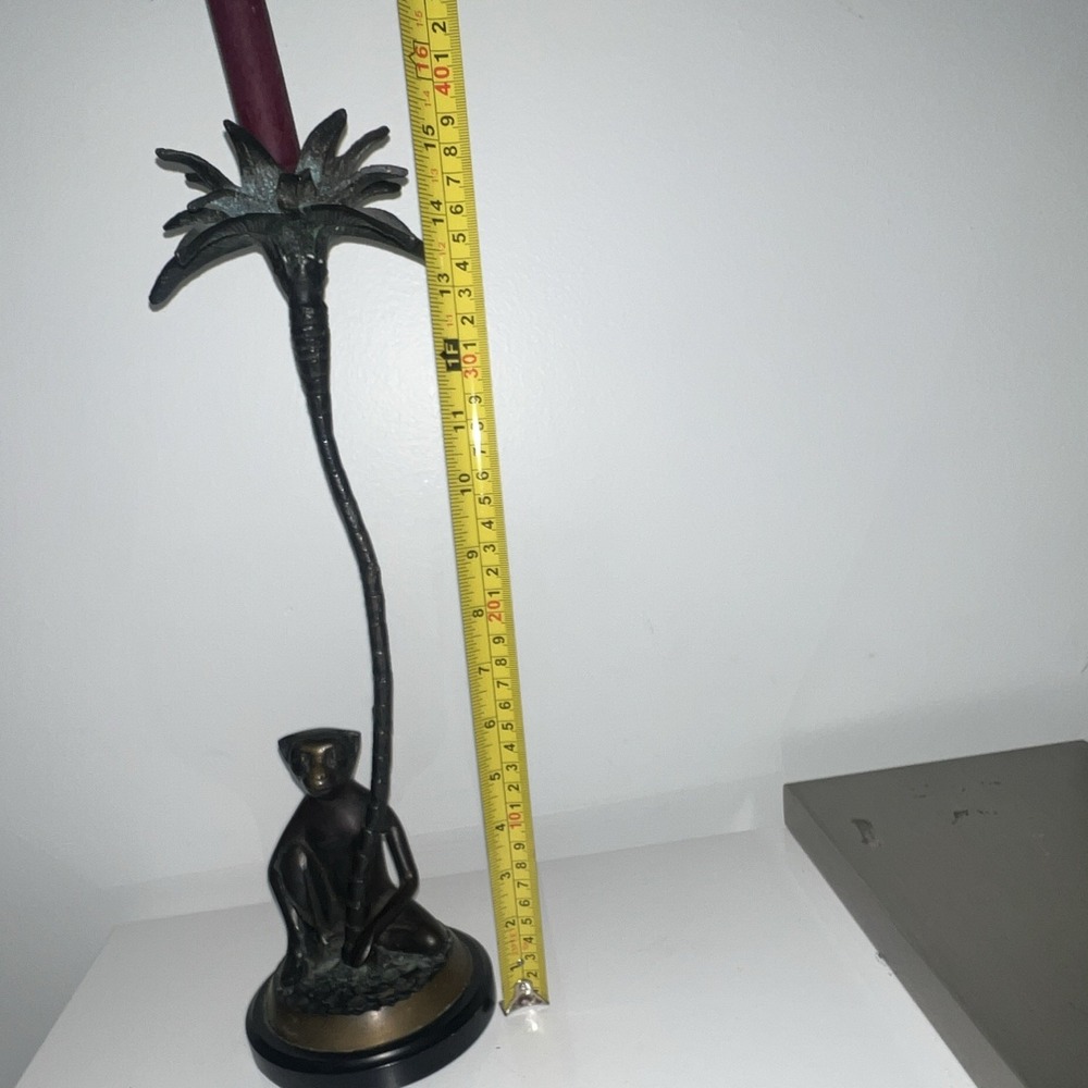 10/Bronze Monkey Palm Tree Monkey Taper Candle Holder, Black/Gold, 16 in - Picture 5 of 6